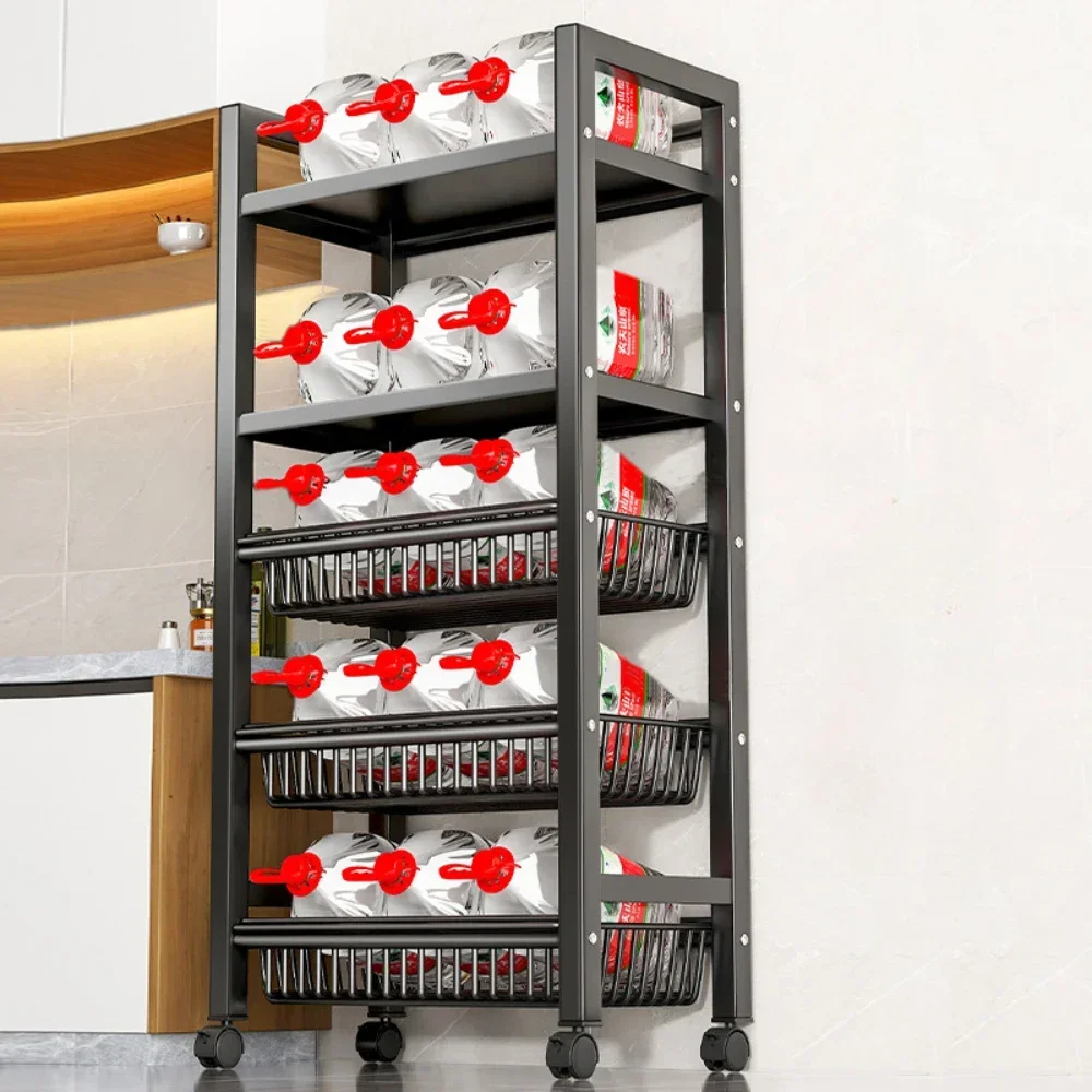 Kitchen Basket Storage Rack Multifunctional Fruits Storage Rack Movable Rolling Cart Kitchen Modern Simplicity Organizer Shelf