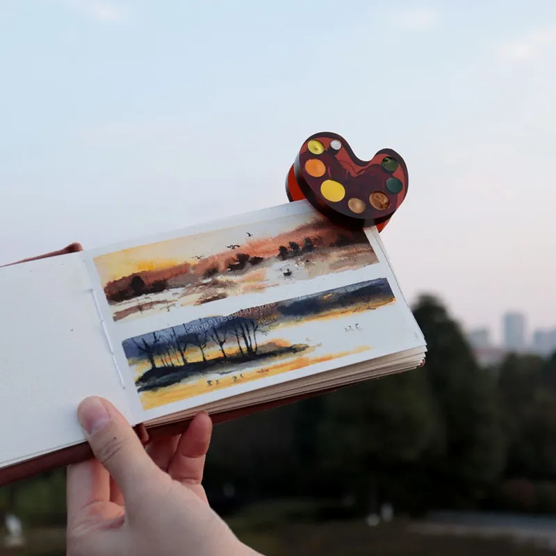 Creative Mini Pigment Palette Acrylic Hand Account Watercolor Book Clip Colorable Binder Paint Box Travel Painting Supplies paint tray color palette watercolor palette