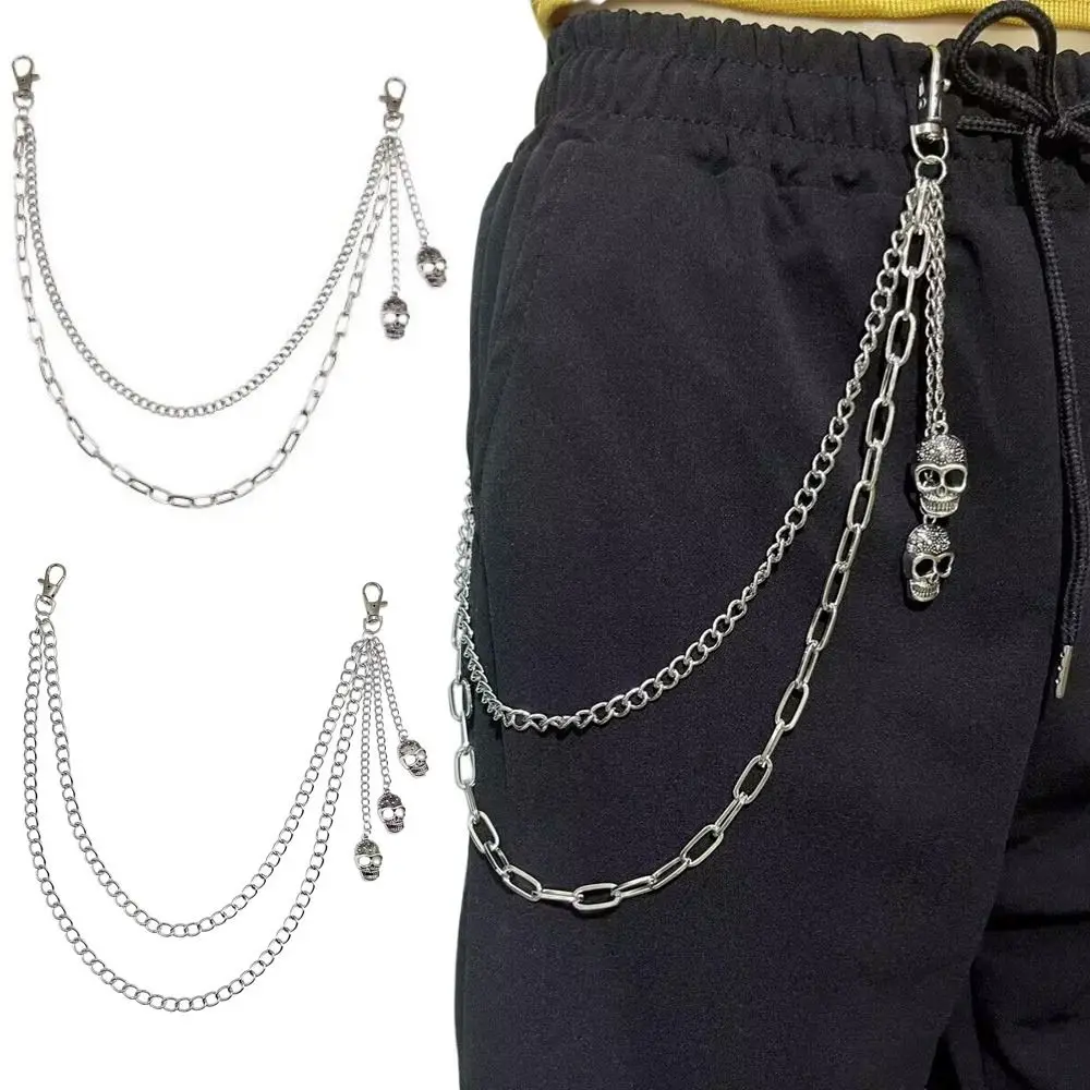 Silver Metal Alloy Skull Waist Chain Belt for Men and Women