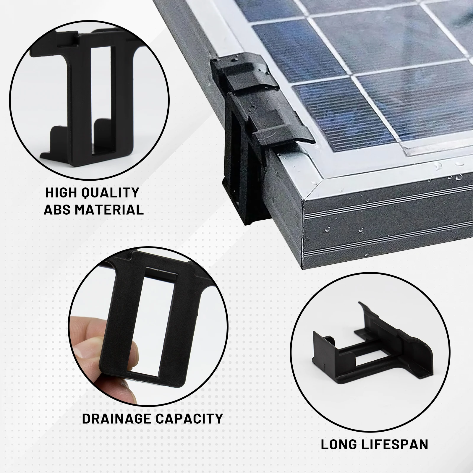 10pcs Solar Panel Water Drainage Clips ABS Roof Solar Photovoltaic Panel Water Drained Away Clip Guide & Mud Clamp Auto Remove