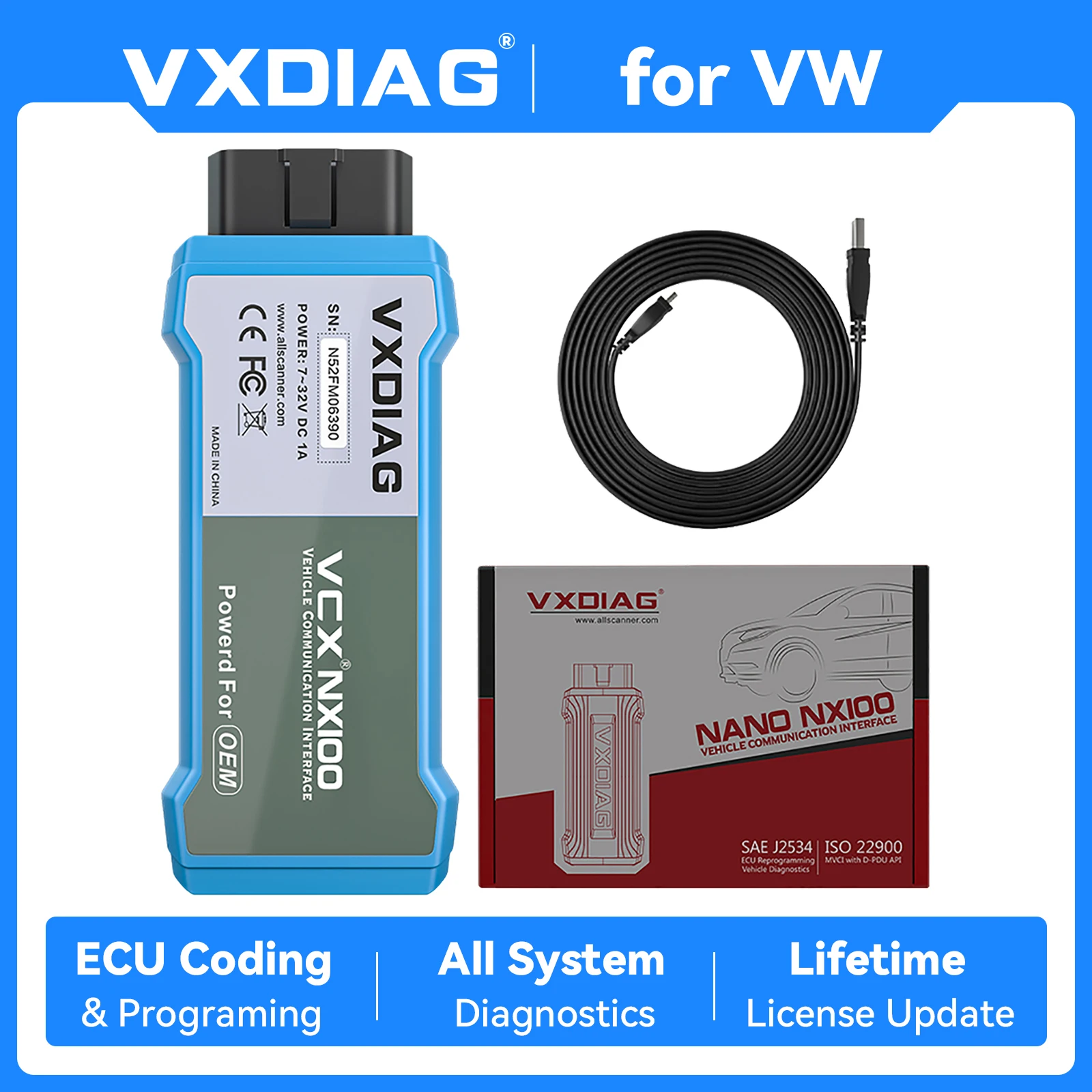 VXDIAG VCX NANO for VW Diagnostic Tool NX100 OBD2 Scanner for Audi for Skoda for Seat J2534 Programming ECU Coding Code Reader