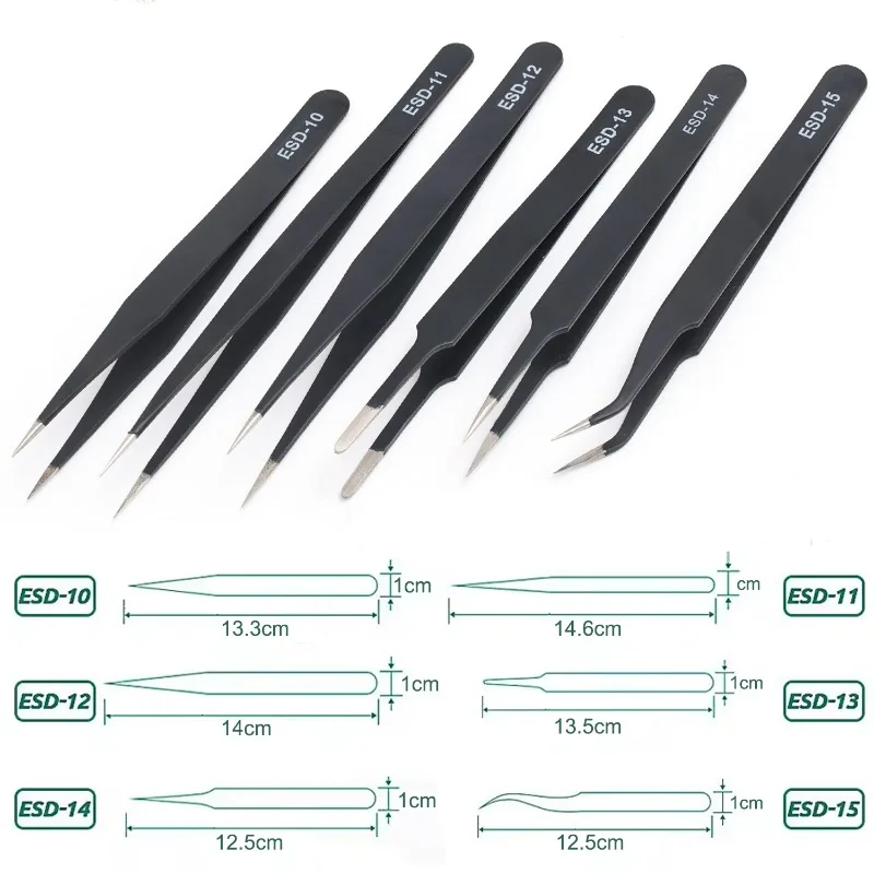 ESD Anti-Static Stainless Steel Tweezers Precision Maintenance Industrial Electronic Repair Tool Home Model Making Hand Tools