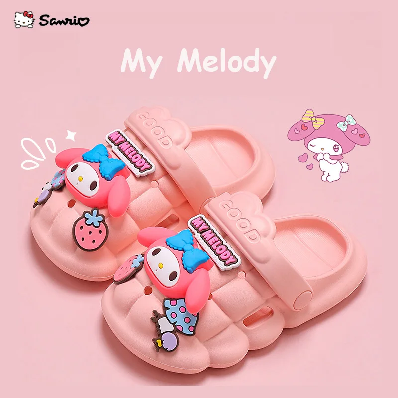 

Soft Children Summer Hole Shoes Slippers Fashion Sanrio Kawaii My Melody Cartoon Beach Sandals Indoor Anti-slip Shoes 2023 New
