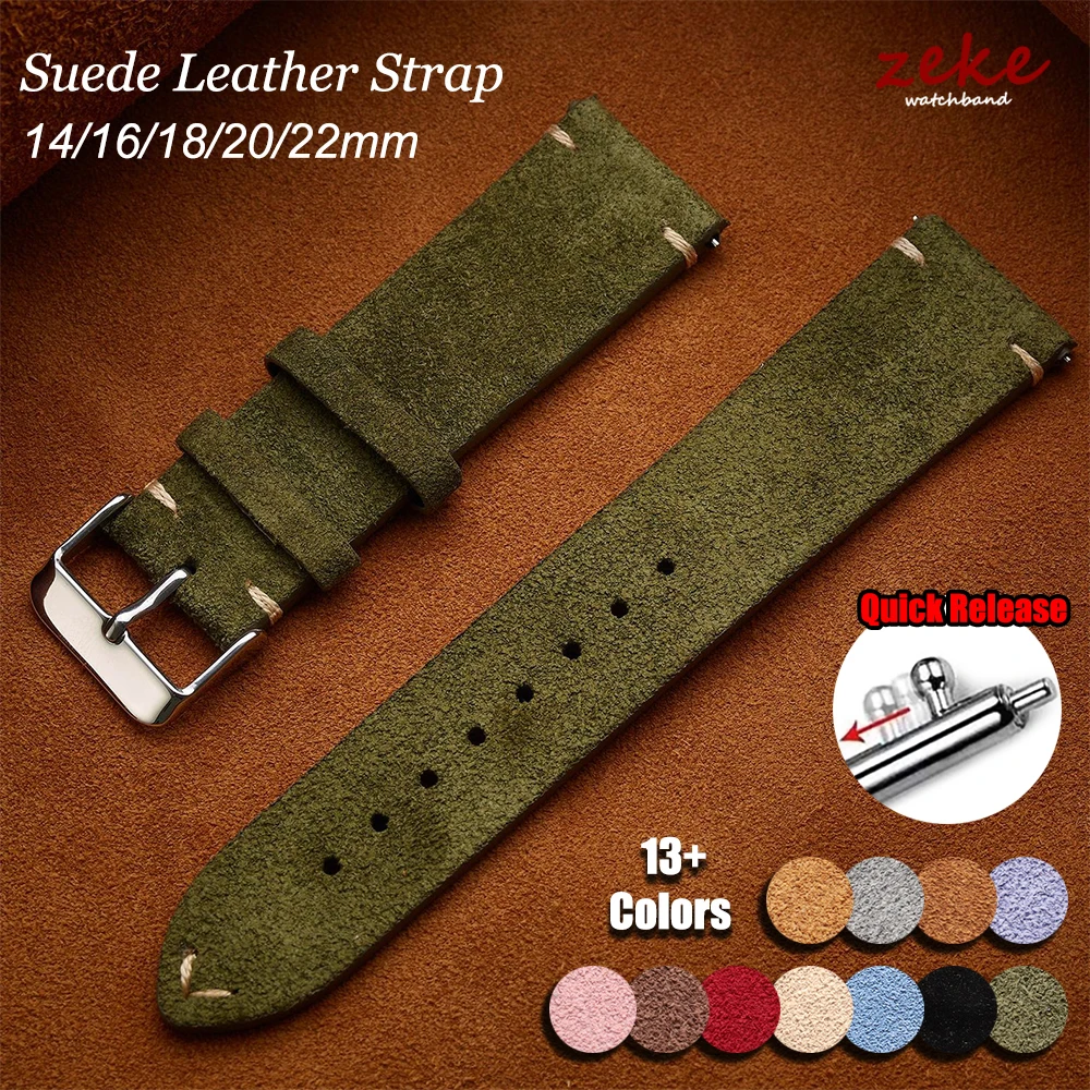 Premium Genuine Leather Suede Watch Band Quick Release Strap