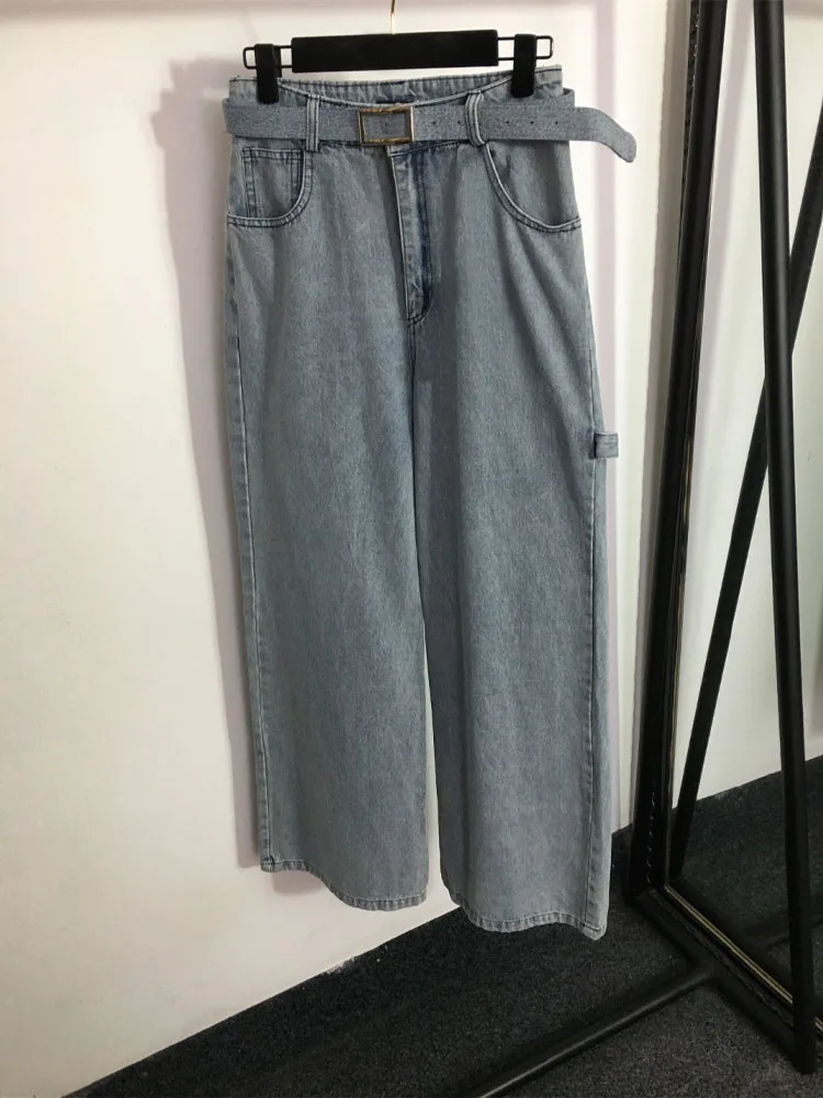 

2023 New Women Classic Casual Comfortable Fashion High-Waisted Wide-Leg Jeans With Belt