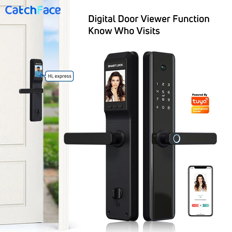 

Camera TUYA WIFI Photo-Taking Electronic Fingerprint Front Door Security Wifi Digit Door Lock Door-Viewer And Built-In Doorbell