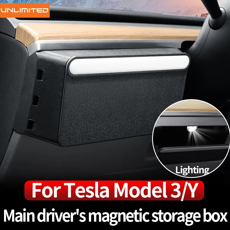 

For Tesla 2021-2023 Model3 ModelY Car Main Driver 's Magnetic Lighting Glasses Case Storage Box Interior Decoration Accessories