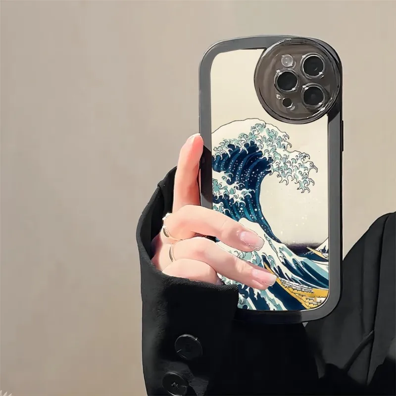The Big Wave Of Kanagawa Custodia Per Telefono Per Iphone 15 14 Pro Max 11 12 13 Mini X Xr Xs 7 8 Plus Angel Eyes Big Pupilla Lens Silicone