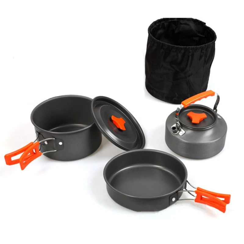 

25UC Outdoor Camping Cookware Set Pot Fry Pan Teapot Kettle with Storage Bag Campfire Utensils Portable Travel Cooking