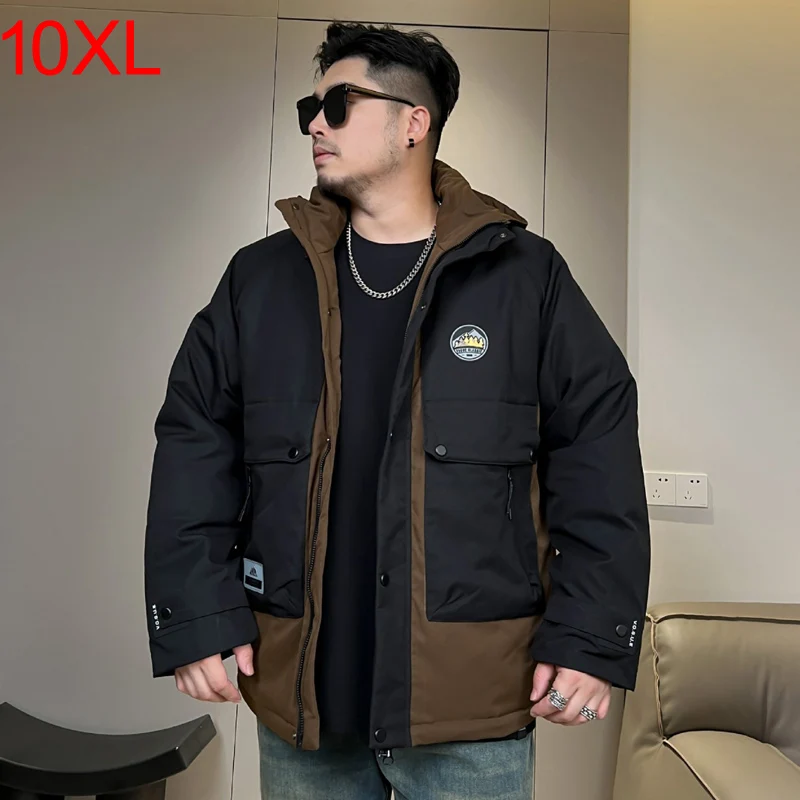 

Winter Tidy Fat Plus Size Down Coat Men's Casual Hooded Thick and Warm White Duck Down Splice Coat 160kg 9xl 10xl
