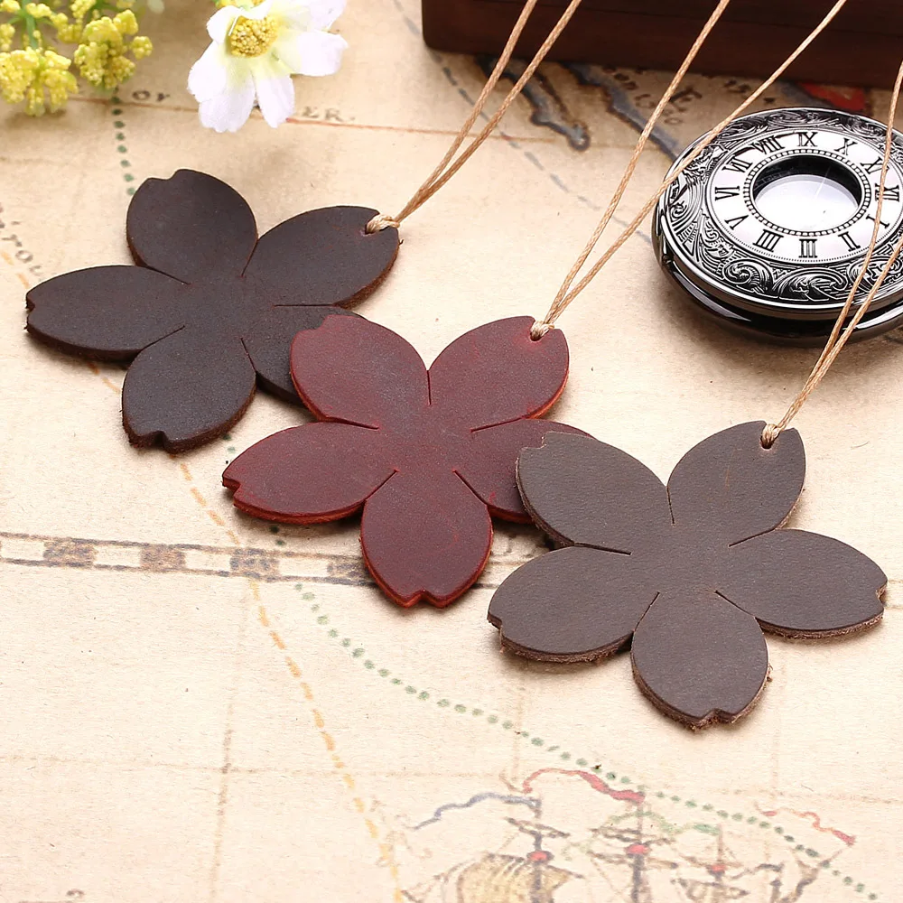

Flower Bookmark Genuine Leather 6x6 cm Brown Coffee Wine Red