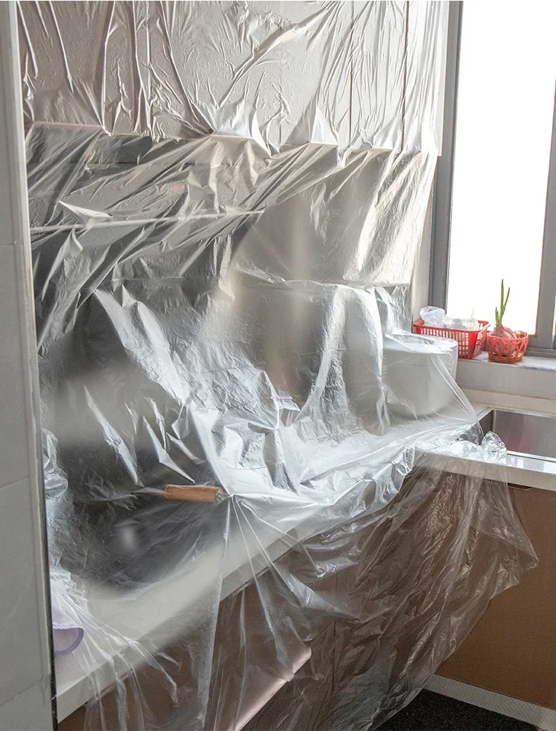 Dust-proof Masking Tape Plastic Drop Cloth Dust Protection Masking Film Cover For Automobile Furniture Various lengths masking film