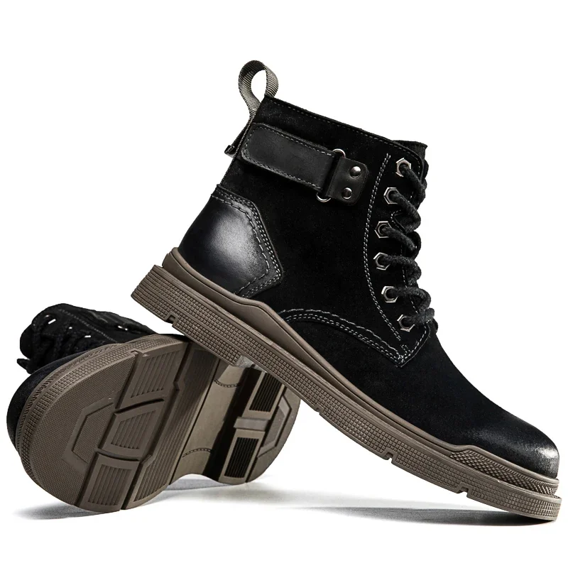 Luxury Brand Winter Mens Boots Lace Up Fur Plus Velvet