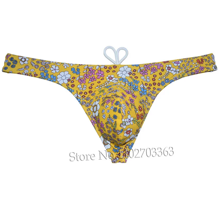 Mens Print Tangas Briefs Beachwear Surfing Drawstring Swimwear T-back Mini Bikini Swim Thongs Male Panties