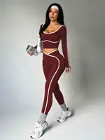 Women's Fall/Winter New Arrival Round Neck Long Sleeve Yoga Top Outdoor Sports Fitness Yoga Pants - Image 4