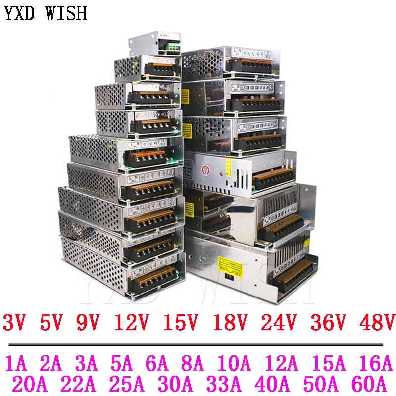 3V 5V 9V 12V 15V 18V 24V 36V 1A 2A 3A 5A 6A 8A 10A 20A 50A Switching Power Supply 12 V โวลต์ 220V ถึง 12V AC-DC SMPS 1
