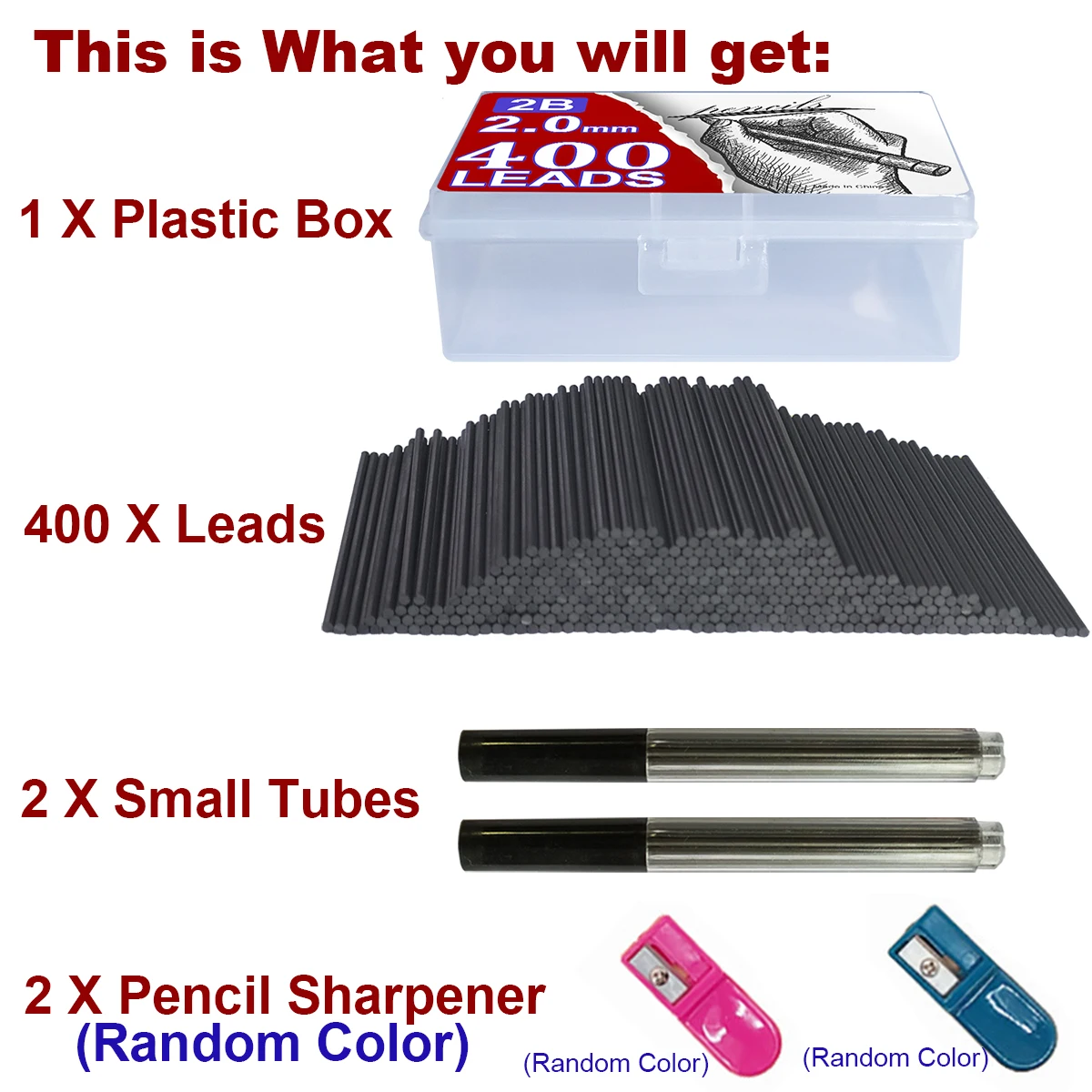 400Pcs/box 2.0mm 2B Mechanical Pencil Refill Mechanical Pencil Leads 2B Pencil Automatic Pencil Core Refill School Black 3