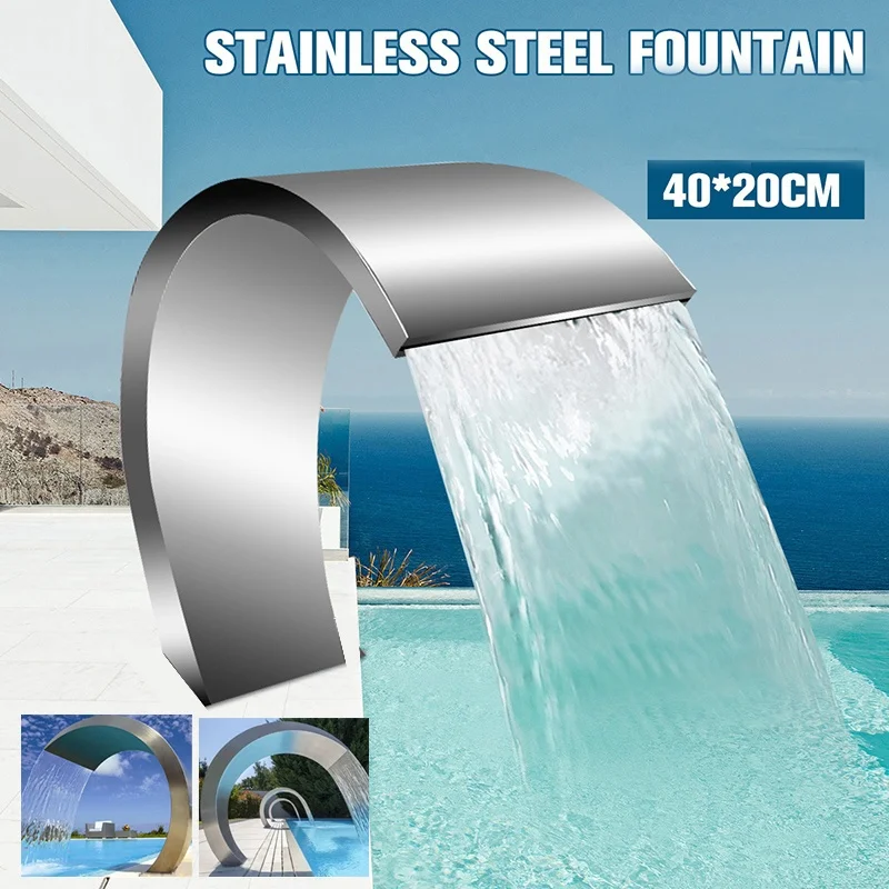 40x20cm Stainless Steel Pool Water Fountain Pond Garden Swimming Pool Waterfall Feature Decorative Hardware Faucet