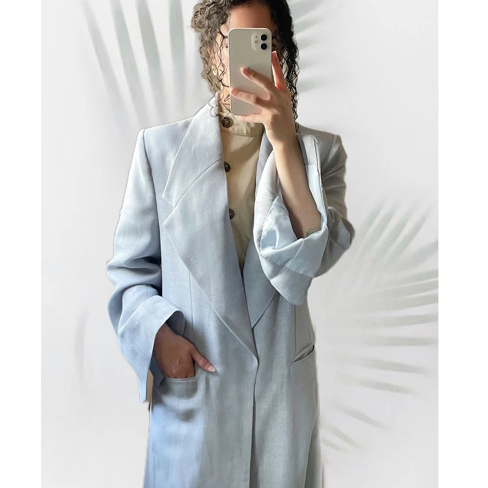 

Роскошный льняной Блейзер Дубай Abayas, однобортная повседневная одежда с отложным воротником с вырезом, длинный жакет, деловая офисная одежда, 1 шт. на лето