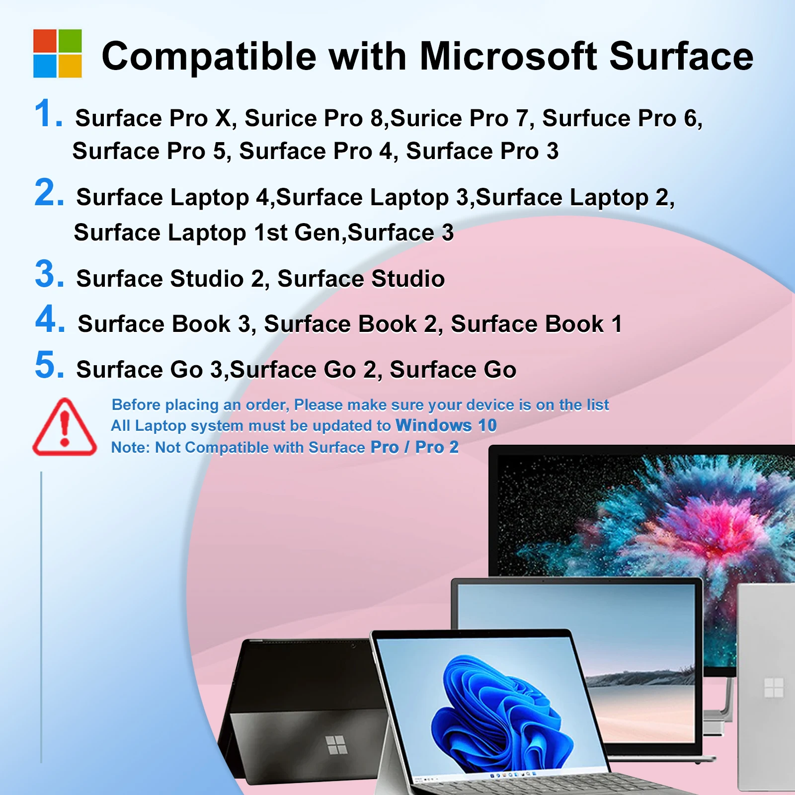 Surface Pen 1024 Stylus Pen for Microsoft Surface Pro X/8/7/6/5/4/3/Surface 3/go 3/go 2/go/Book 3 2 1/Laptop 4 3 2/Studio 2