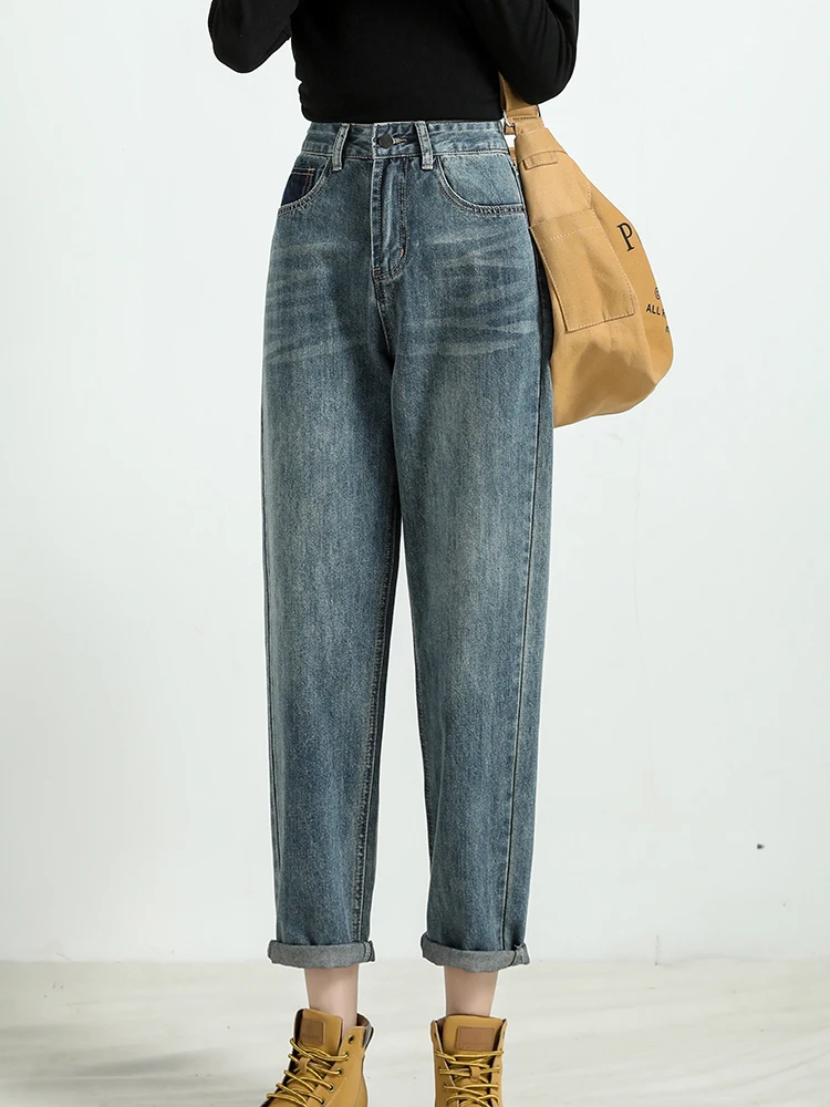 Trendy High Street Y2K Harajuku Jeans Women's High-Waisted Denim Trousers Ladies Loose-fitting Straight Denim Pants Korean Chic
