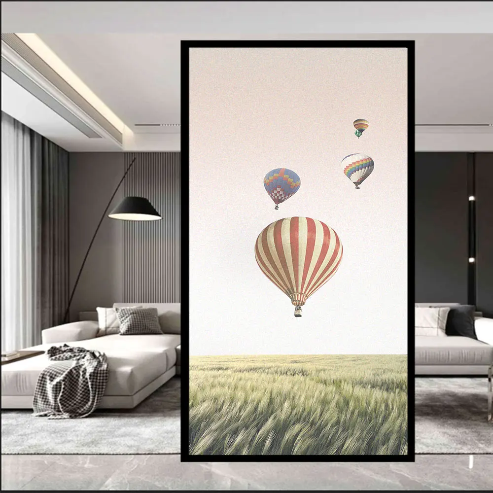 

Privacy Glass Window Film PrairieHot Air Balloon Frosted Window Stickers Sun Blocking Anti-UV Static Cling Bathroom Door Film