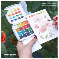 Languo 16 Colors Mini Portable Solid Watercolor Paint Set with Brush&Palette Travel Sketching Painting Box for Art Drawing 6