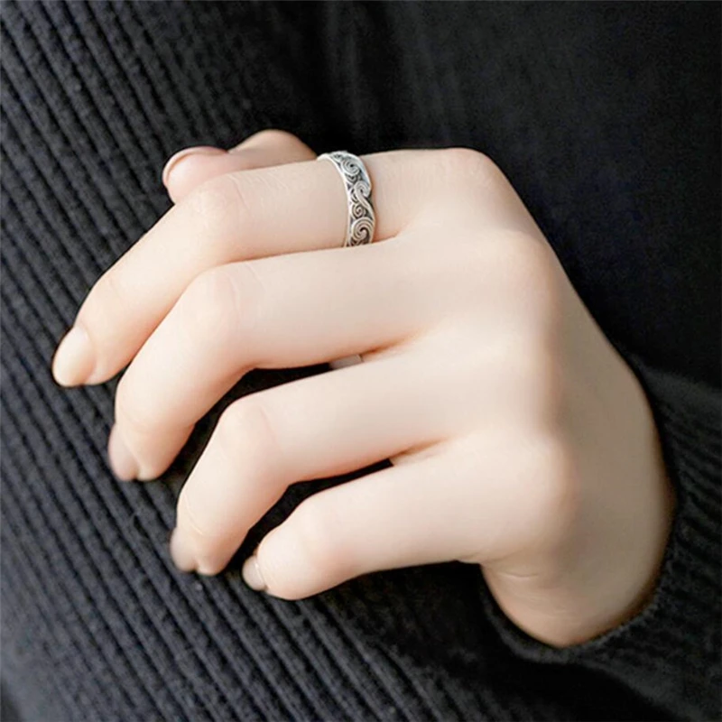 WYEAIIR 925 Sterling Silver Ethnic Retro Good Luck Cloud Wave Resizable Opening Ring For Women Luxury Jewelry 2