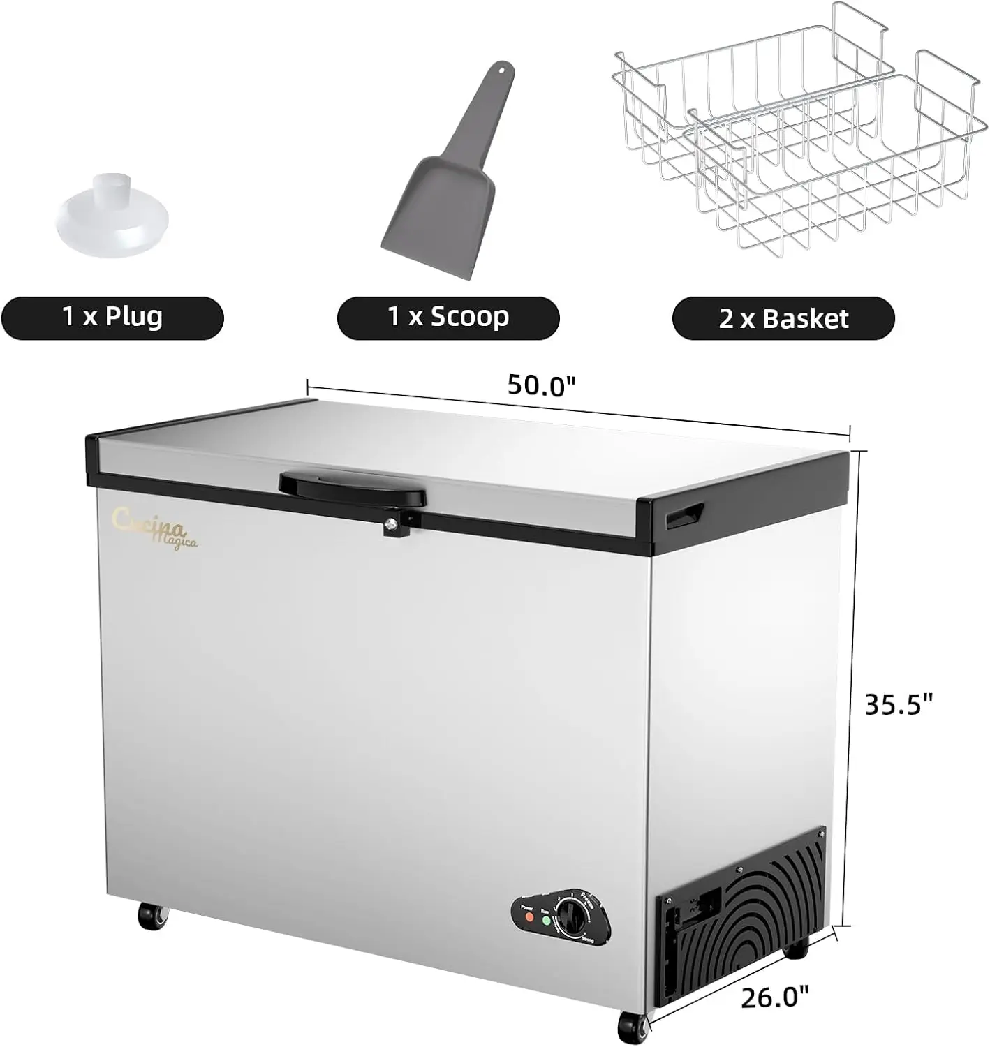 Chest Freezer 16 Cu.ft Large Deep Freezer Removable Basket Adjustable Thermostat Top Open Door Quiet Energy