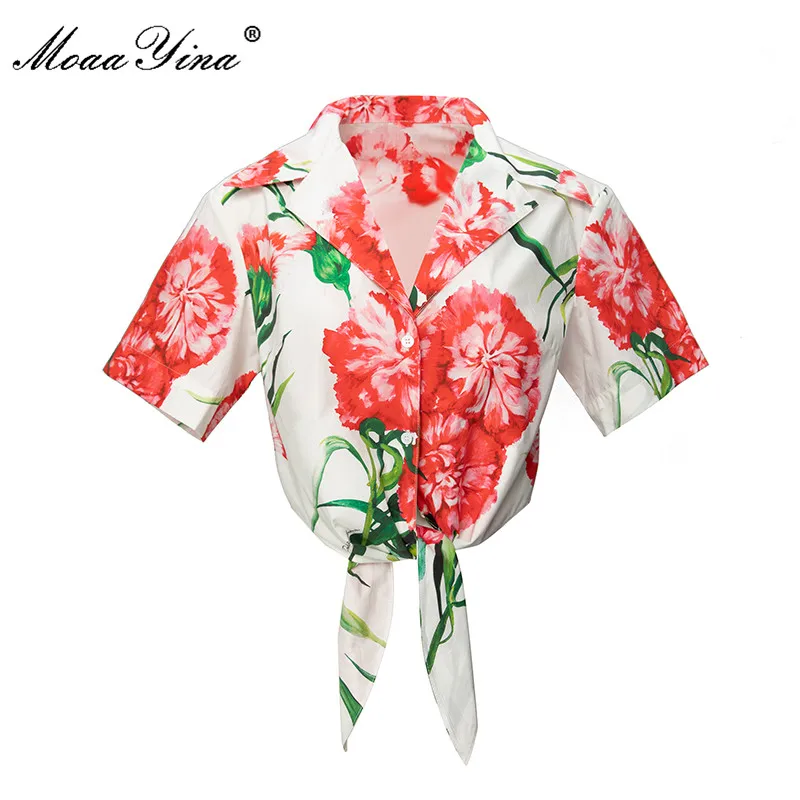 

MoaaYina Fashion Designer Summer Short Top Women Short Sleeve Spaghetti Strap Floral Print Cotton Tank Tops