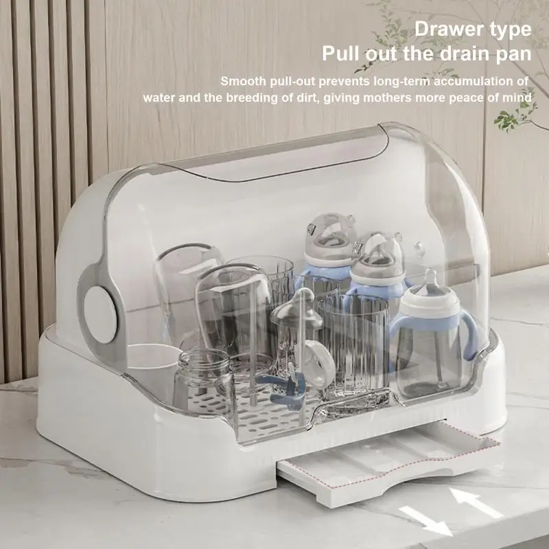new Portable Baby Bottle Drying Rack & Organizer - Dustproof Storage Container With Removable Drip Tray, Feeding Accessories