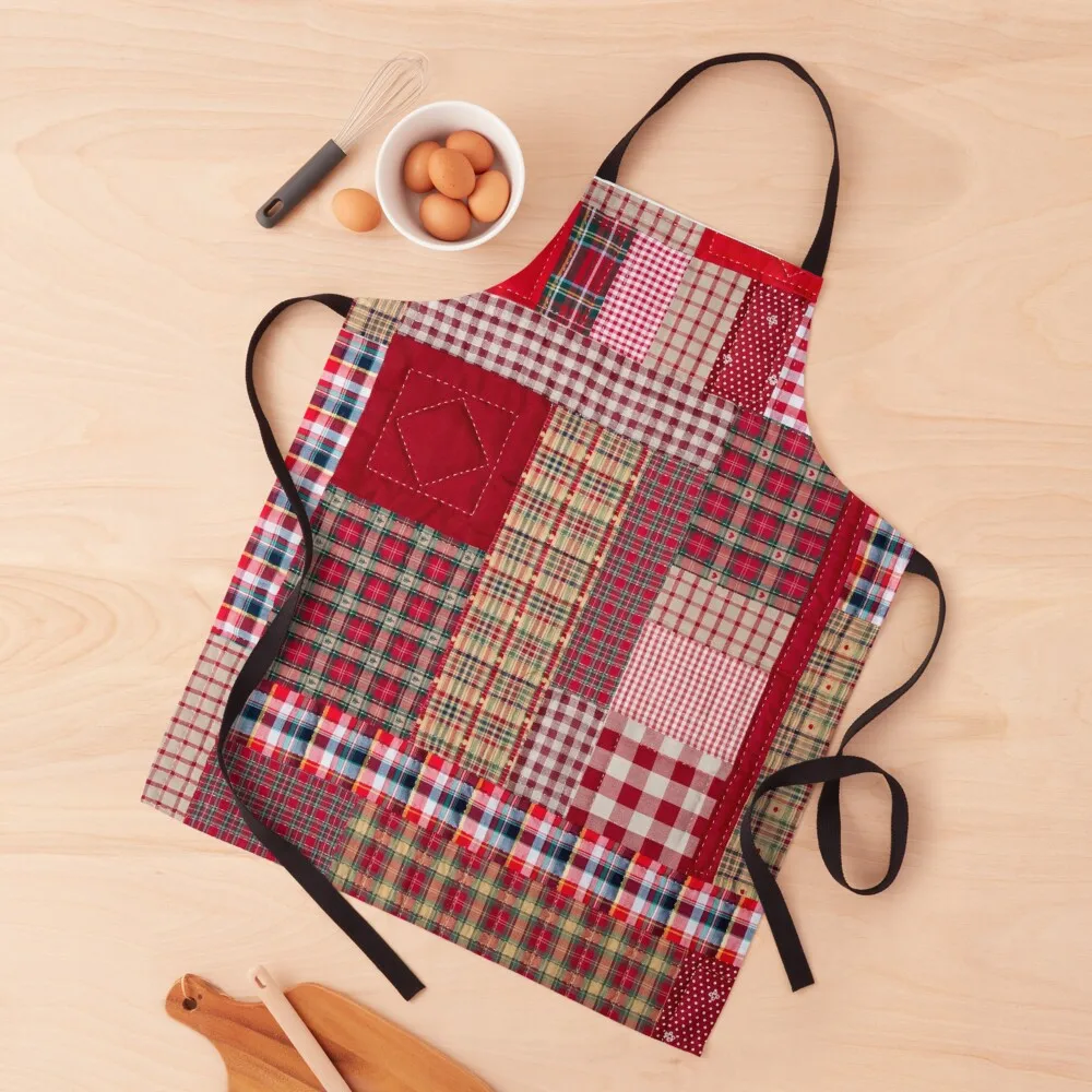 

Red vintage retro patchwork Apron For Kitchen Household Items Apron