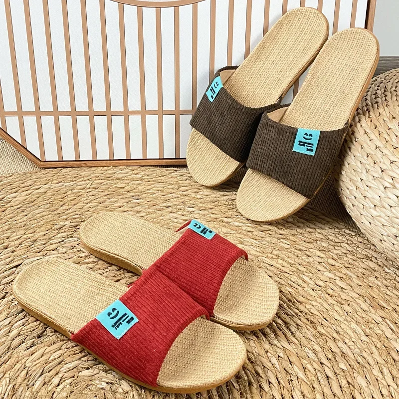 

New Linen Slippers for Women Summer Couples Thick Sole Sandal Slippers for Home Use Non slip Indoor slippers