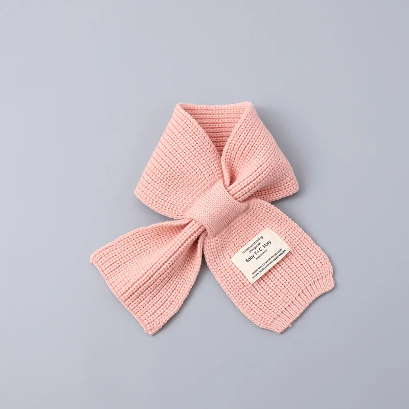 귀여운 곰 천 라벨 크로스 베이비 스카프 신상 가을 겨울 어린이 따뜻한 니트 스카프 소녀 소년용 부드러운 목걸이 스카프