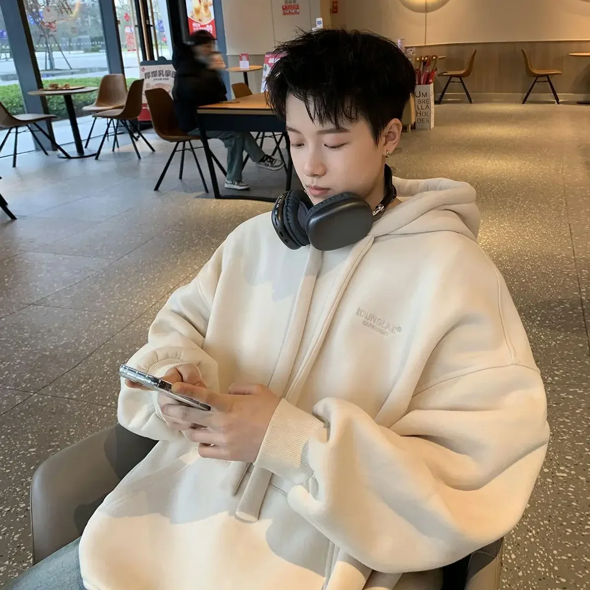 Korean Fashion Hooded Sweatshirt Men's Spring and Fall New Pullover Tops Streetwear Loose Hooded Outerwear Men's Clothing