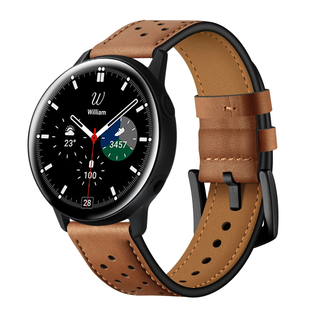 

Ремешок кожаный для Samsung Galaxy Watch 4 Classic, браслет для Galaxy Watch 4 44 мм 40 мм, Galaxy Watch 3 45 мм 41 мм, 20 мм 22 мм