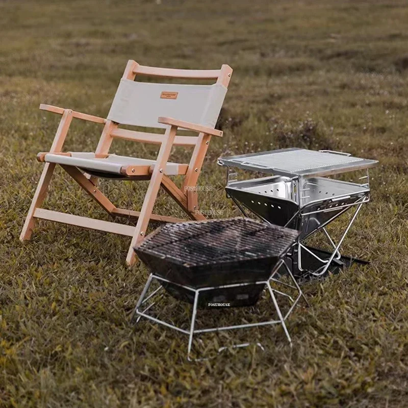 Stainless Steel Folding Fire Pits Grill Stand Camping Furnace Picnic Bonfire Brazier Outdoor Multi-person Barbecue Heating Stove