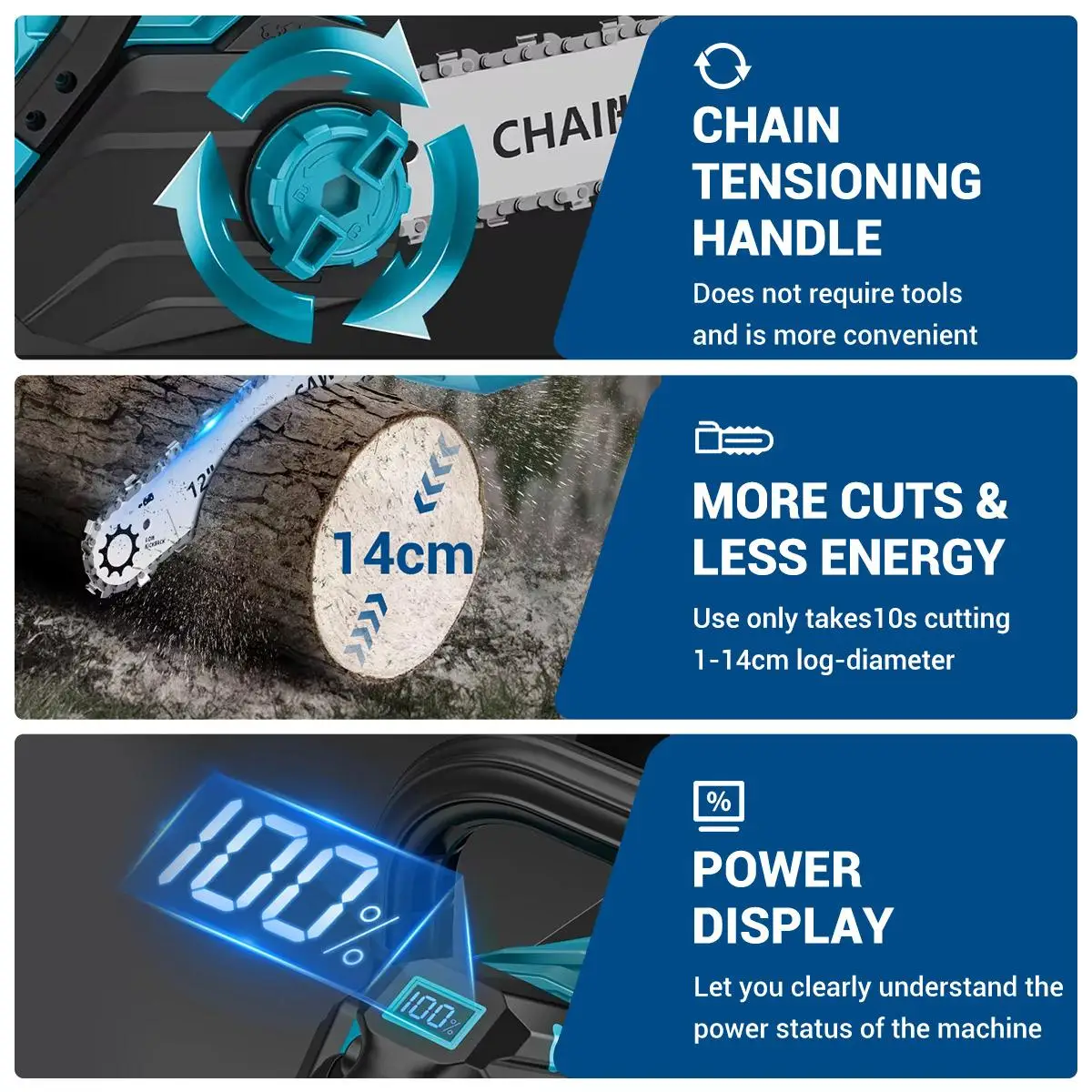 Drillpro Brushless Electric Chainsaw Oil Adjustment Woodworking Power Tool Graden 12Inch Cordless Chainsaw for Makita Battery 3