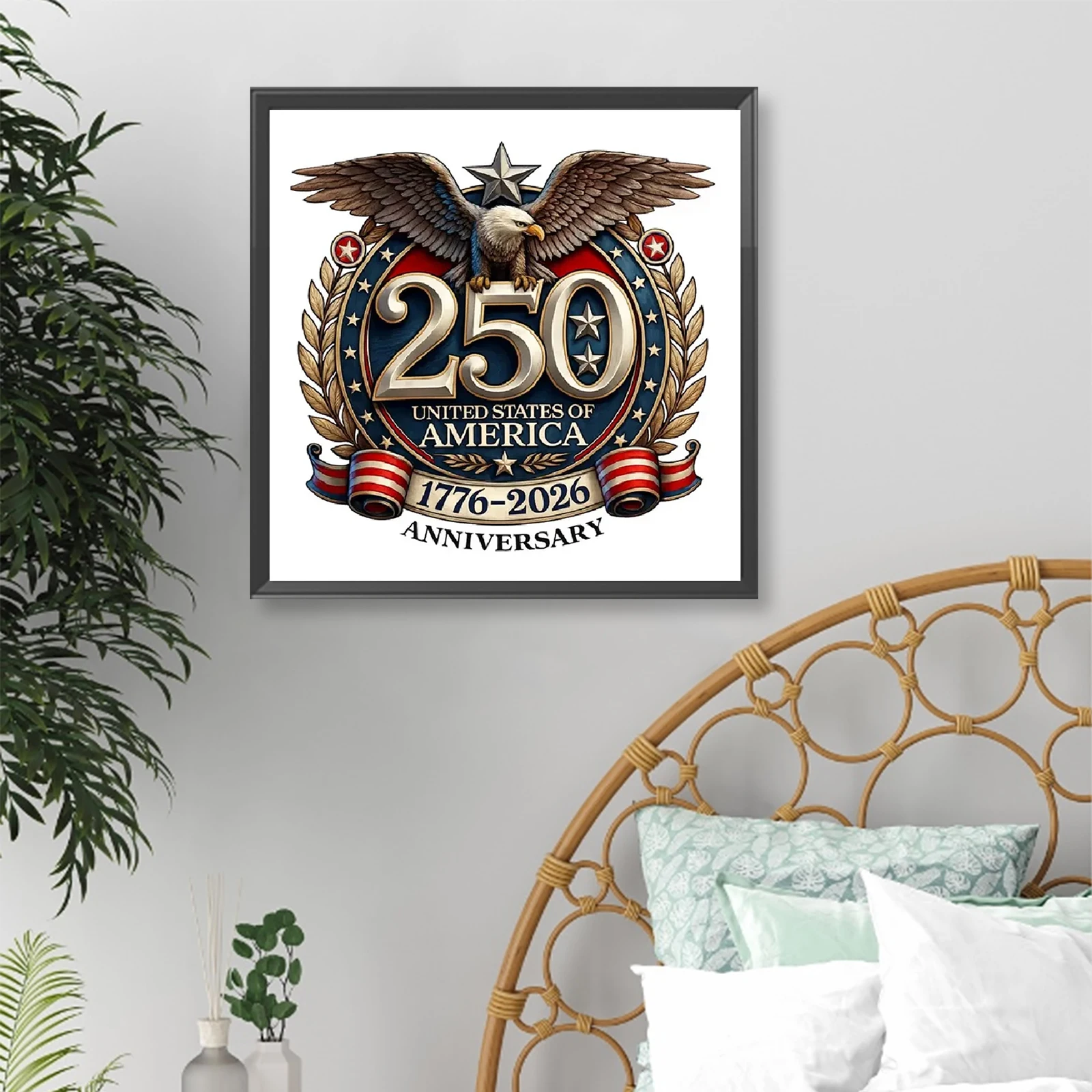 미국 250주년 기념 풀 DIY 5D 라운드 드릴 크리스탈 아트 페인트 바이 다이아몬드 성인 초보자용 홈 벽 장식 15.75 X 15.75인치