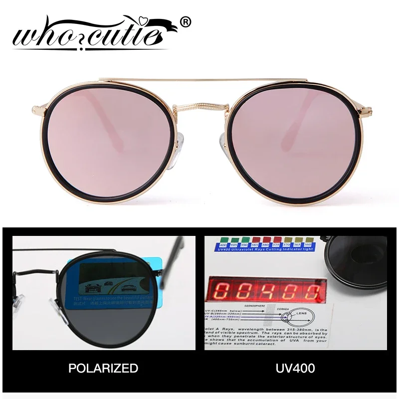 Whocutie Fashion Retro Round Sunglasses Polarized Women Brand Design Mirror