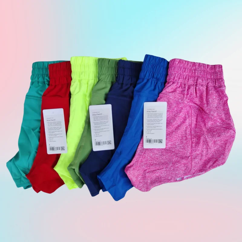 

Luluwomen High Waisted Running Shorts Women-lulu Gym Athletic Workout Shorts Zip Pockets lemon Breathable with logo