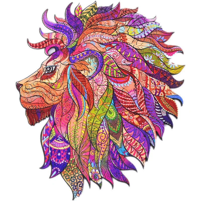

Animal Irregular Wooden Puzzle Lion Cat Panda Dolphin Puzzle Wall Decoration