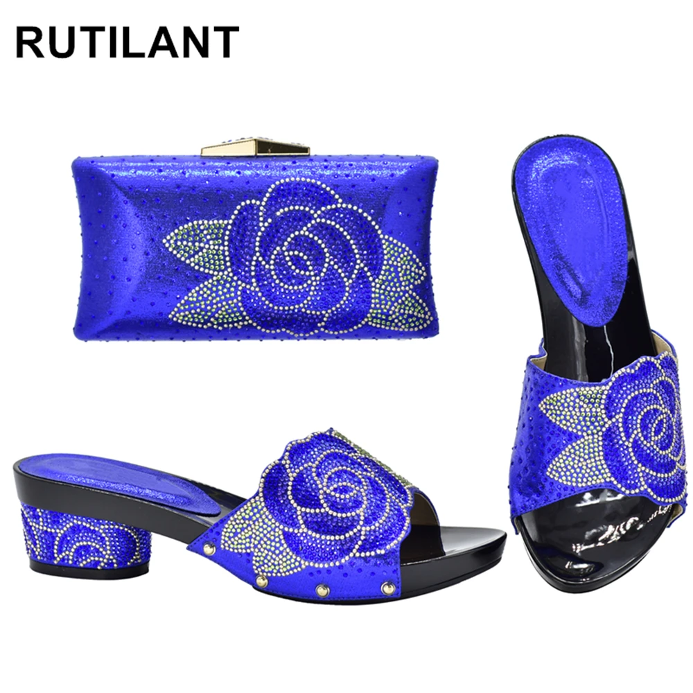 Latest Design Italian Shoes with Matching Bags Set Decorated with Rhinestone Bag and Shoes Set Italy Womens Dress Open Toe