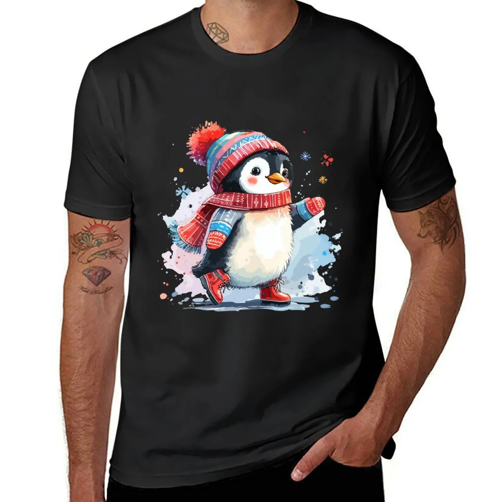 

Winter Penguin with Colorful Splashes T-shirt plus sizes oversizeds sports fans sublime slim fit t shirts for men