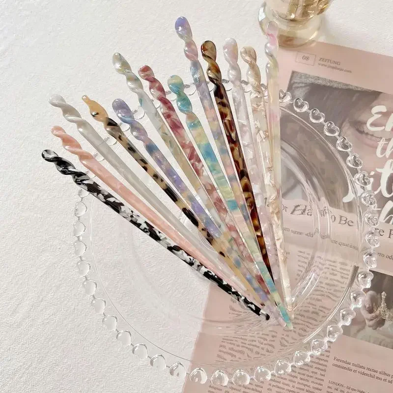 Chinese Style Hair Sticks Vintage Acetate Chopstick Women Hairpins Clips Wedding Jewelry Girl Beauty Styling Accessories
