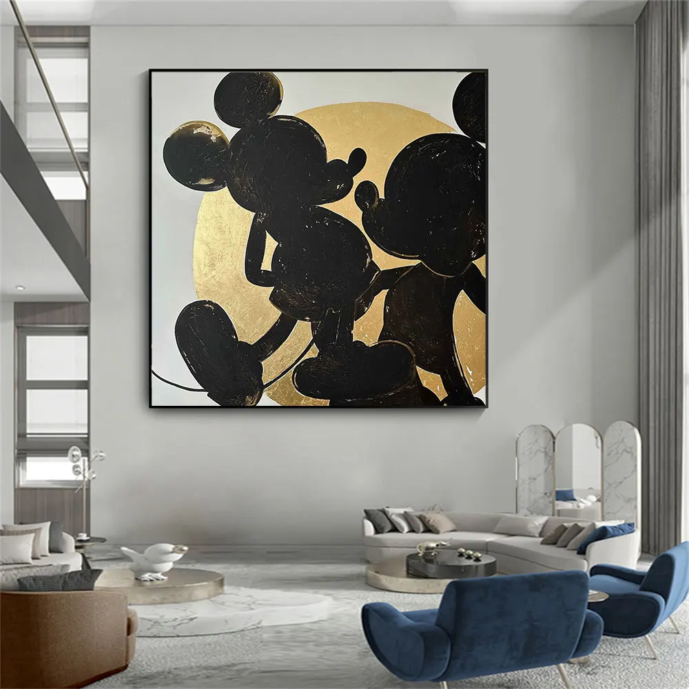 Tableau Mickey et Minnie Moderne | Toile Abstraite Or Noir