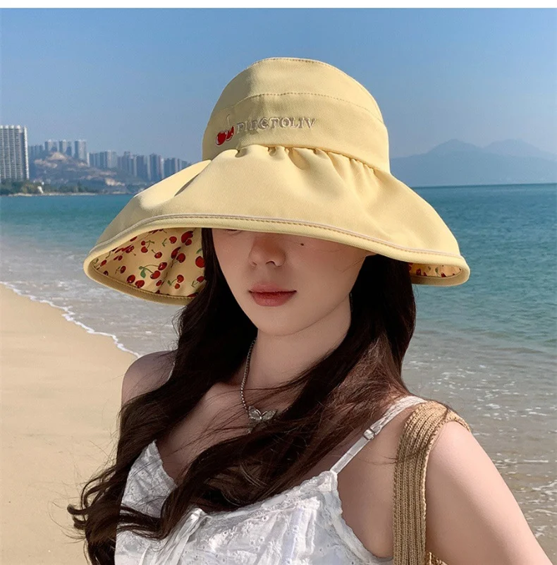Double-sided Wear Large Rim Hollow Top Hat Women's Summer Cycling UPF50+ Shade Sunscreen Hat Hundred Sun