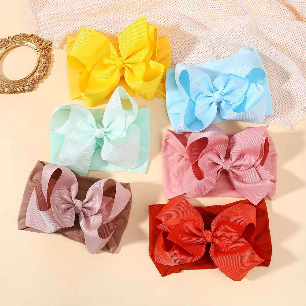 

1PCS Wide Nylon Turban Newborn Girls Big Bows Hair Accessories Child Headband Elastic Hair Bands Ribbon Bows Kids Baby Headwear