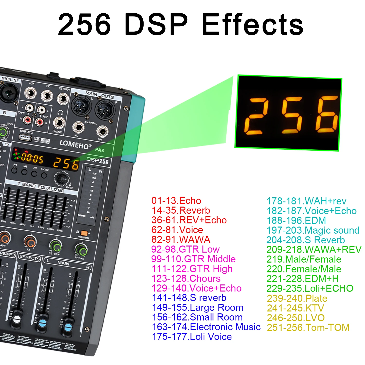 LOMEHO 6/8 Channel Mixing Console Bluetooth Audio Mixer 256