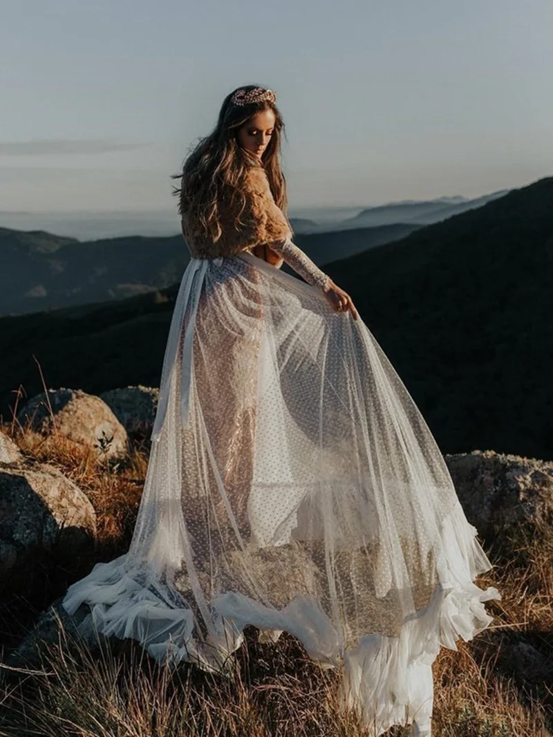 

Boho Ivory Deep V-Neck Wedding Dress For Women Bridal Gowns Lace Backless Bohemian vestido de noiva robe de mariée